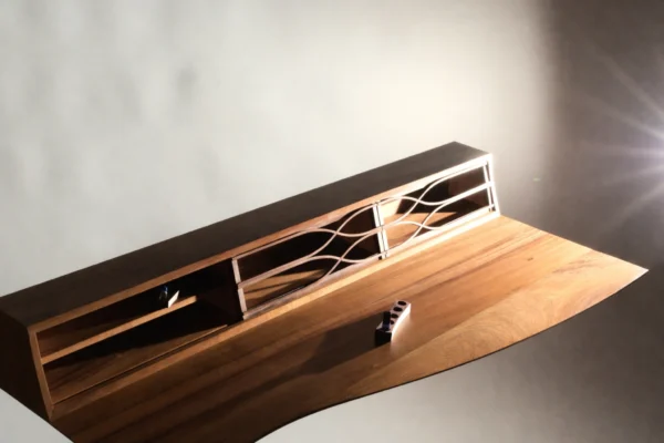 Wave Hutch Walnut Desk Hutch Curved Lattice Detail 2