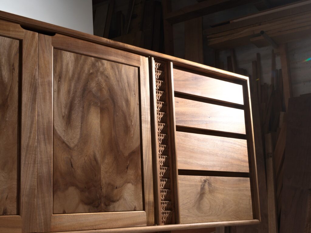Marama Blackwood Sideboard Handcut Dovetail Drawer Open
